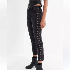 Neon Blonde Lover Grommet Straight Leg Jeans Black Wash 26 Minimalist Grunge